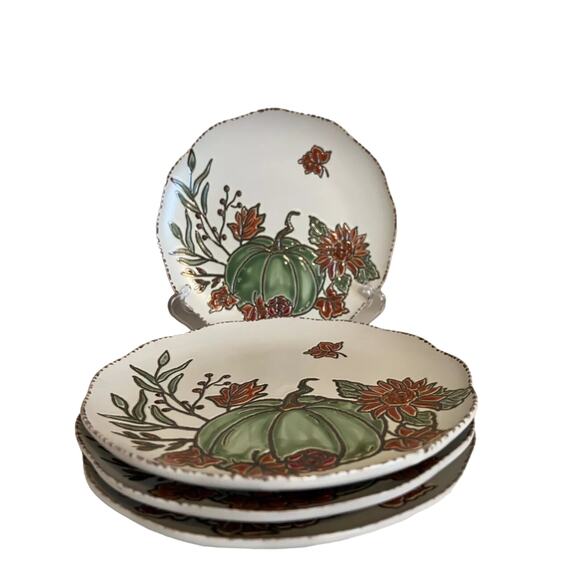 ELI & ANA Thanksgiving Pumpkin Salad Plates 8.25" Ceramic Fall Harvest Set of 4 - Picture 11 of 11